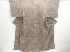 縮緬地寺塔に草花模様小紋着物